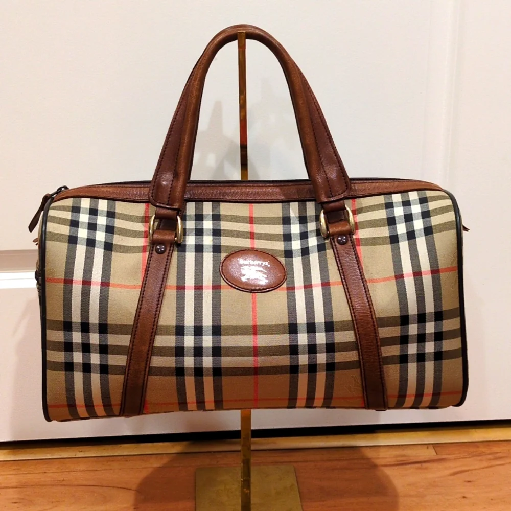 Burberry Burberrys GUC Classic Nova Check Boston Bag Purse Satchel With COA - Picture 1 of 12